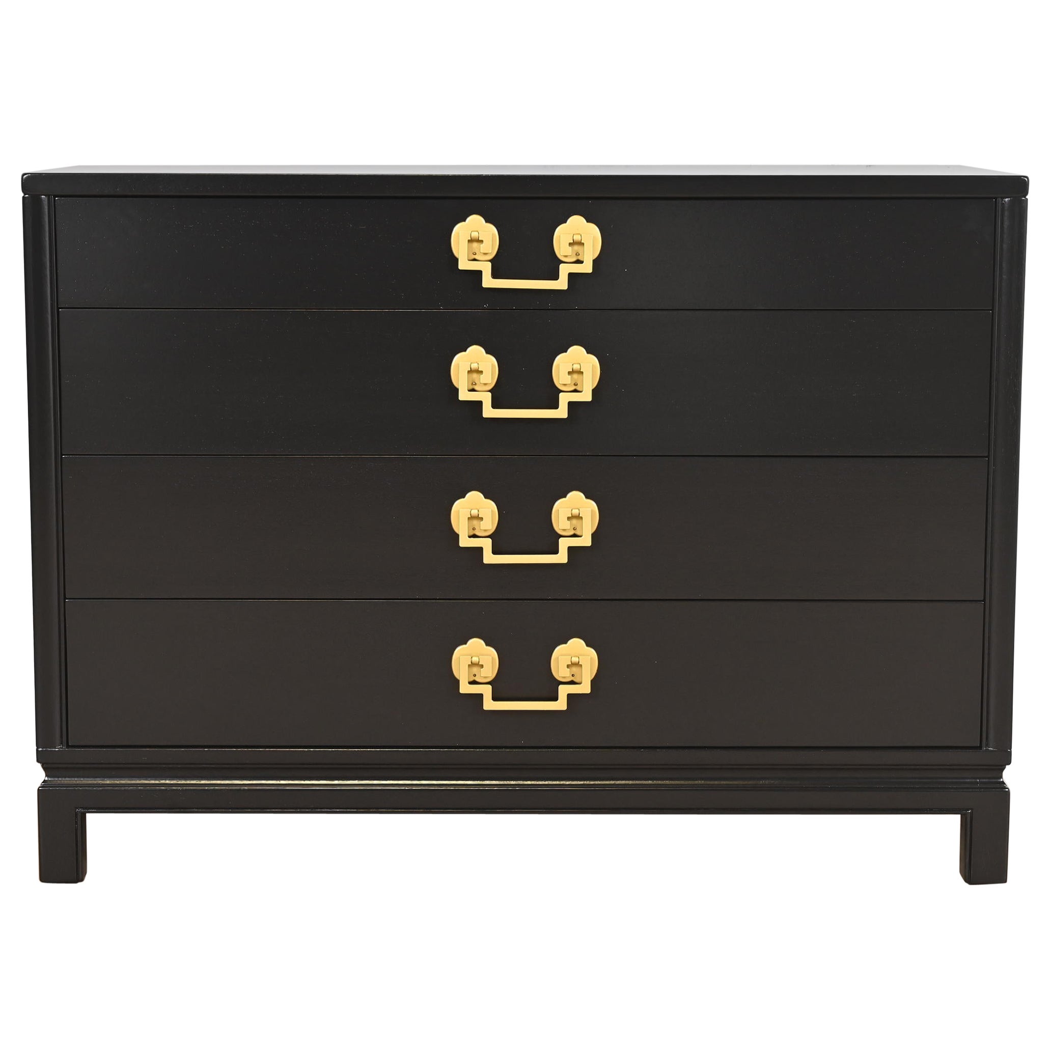 Landstrom Mid-Century Modern Hollywood Regency Black Lacquered Chest of Drawers