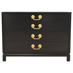 Landstrom Mid-Century Modern Hollywood Regency Black Lacquered Chest of Drawers