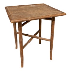 Table d'appoint en bois de bambou imitation des années 1970 avec plateau en bois