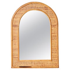 Mid-Century Bamboo and Woven Wicker Arch Mirror, Italy, 1970