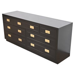 Henredon Hollywood Regency Black Lacquered Campaign Dresser, Newly Refinished