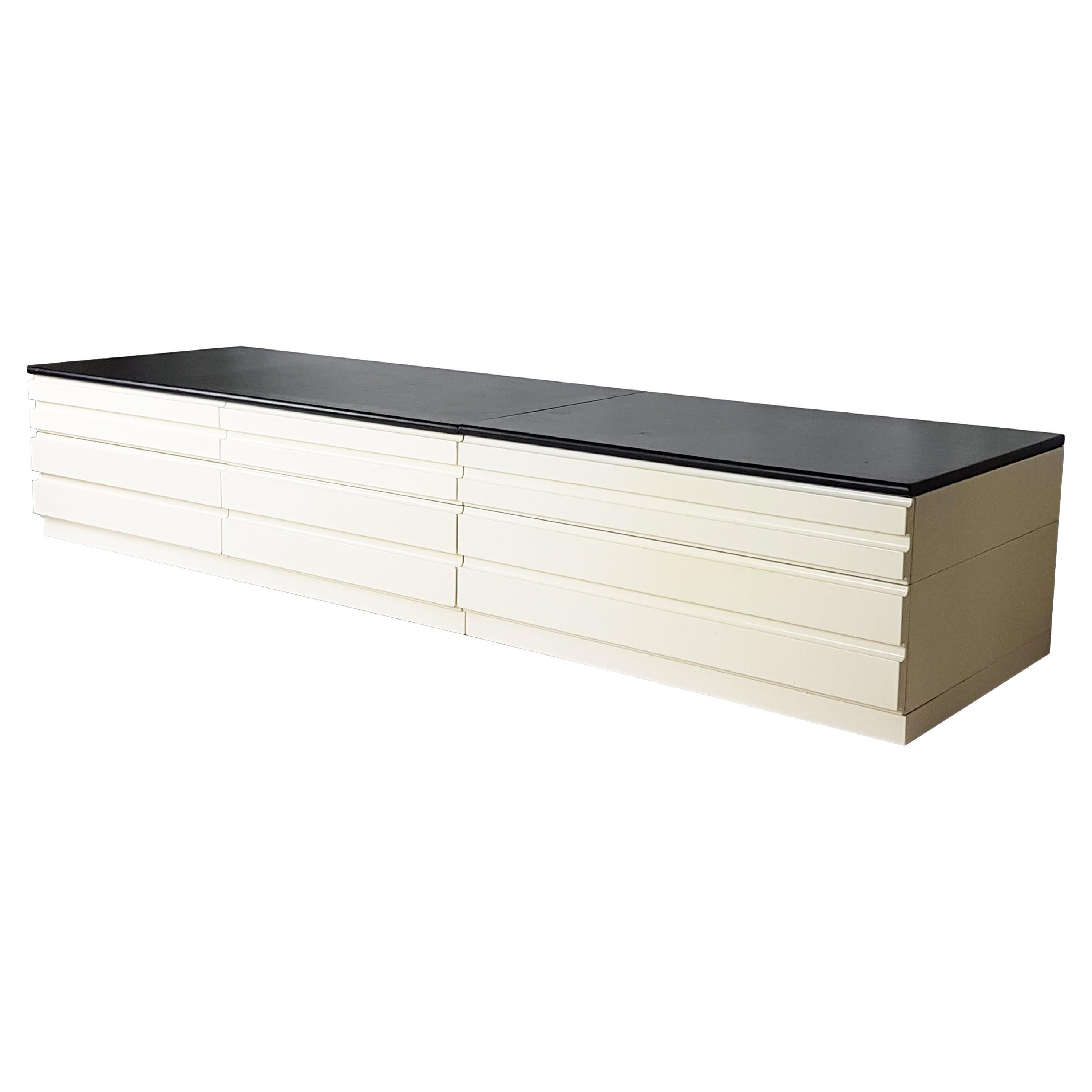 White Wood and Black Skai Samarcanda Chest of Drawers by Magistretti for Poggi