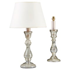 A Pair of Mercury Glass Candlesticks as Lamps