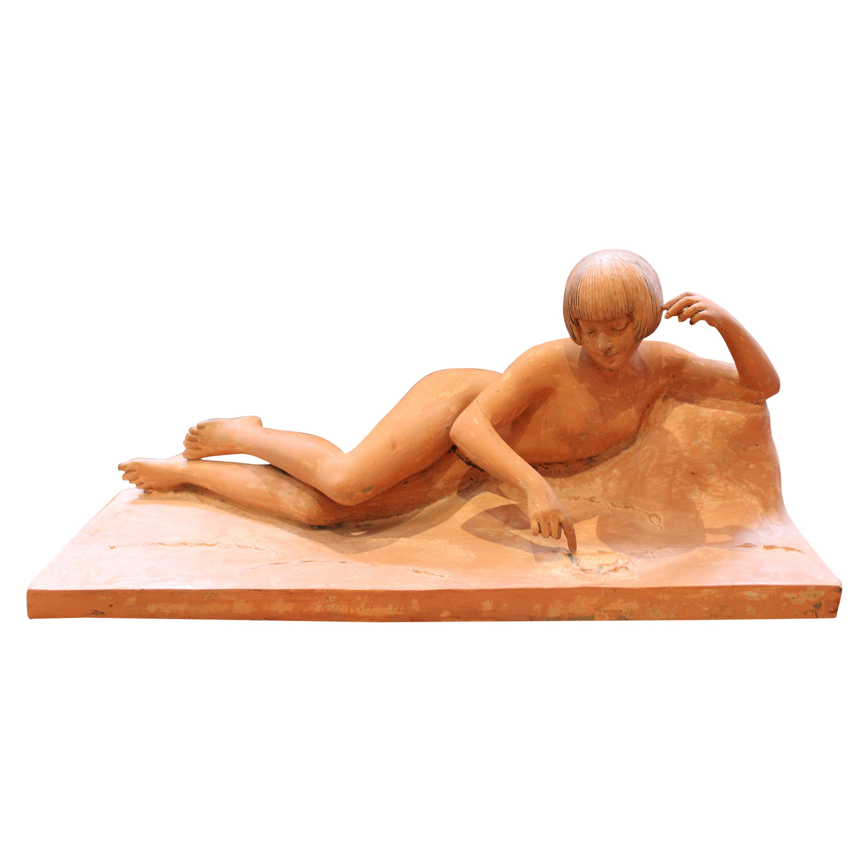 Terracotta Nude Woman Sculpture by George Maxim, France, 20th Century For Sale