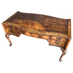 Antique Late 19th Century Georgian Style Burl Walnut and Leather Top Desk 