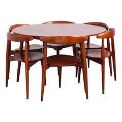 Vintage Hans Wegner for Fritz Hansen Signed Teak Heart Dining Room Set Table & 6 Chairs