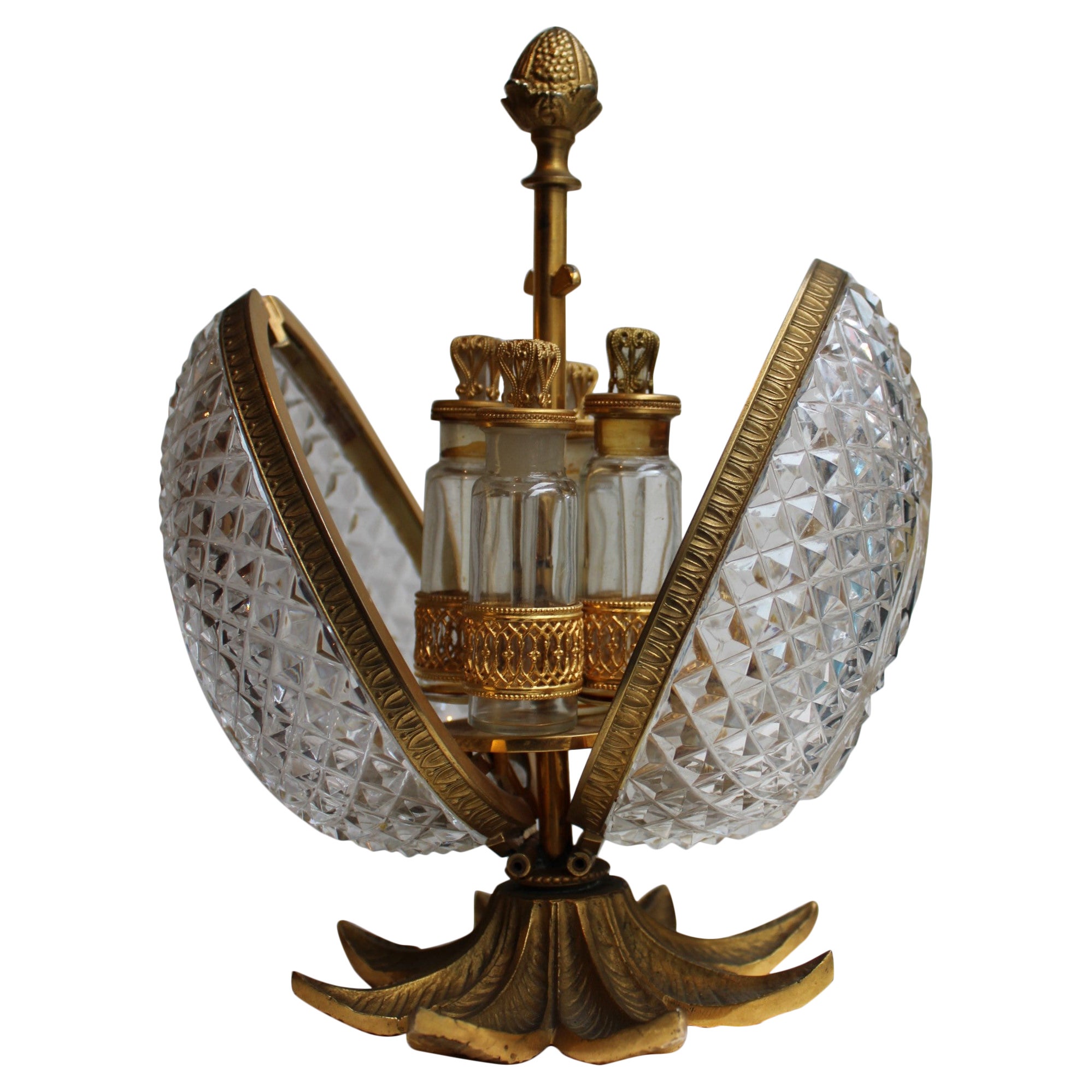 Perfume Box, in Crystal and Gilded Brass, 20th Century For Sale