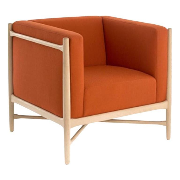Loka Lounge Armchair Novum Sunset Orange Natural Beech Wood by Colé Italia
