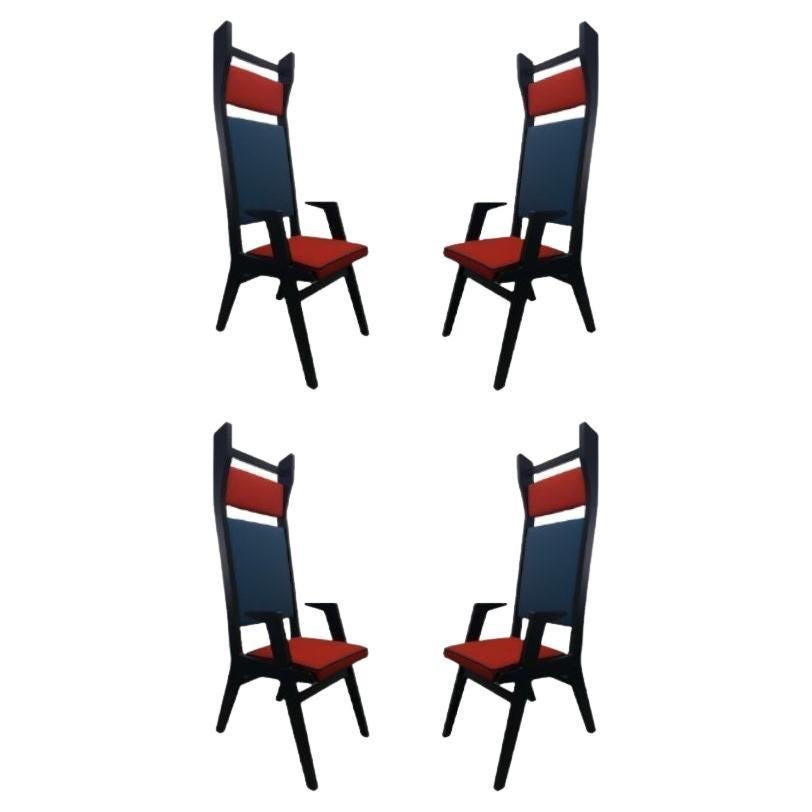 Set of 4, Colette Armchairs, Red, Blue, Red by Colé Italia For Sale