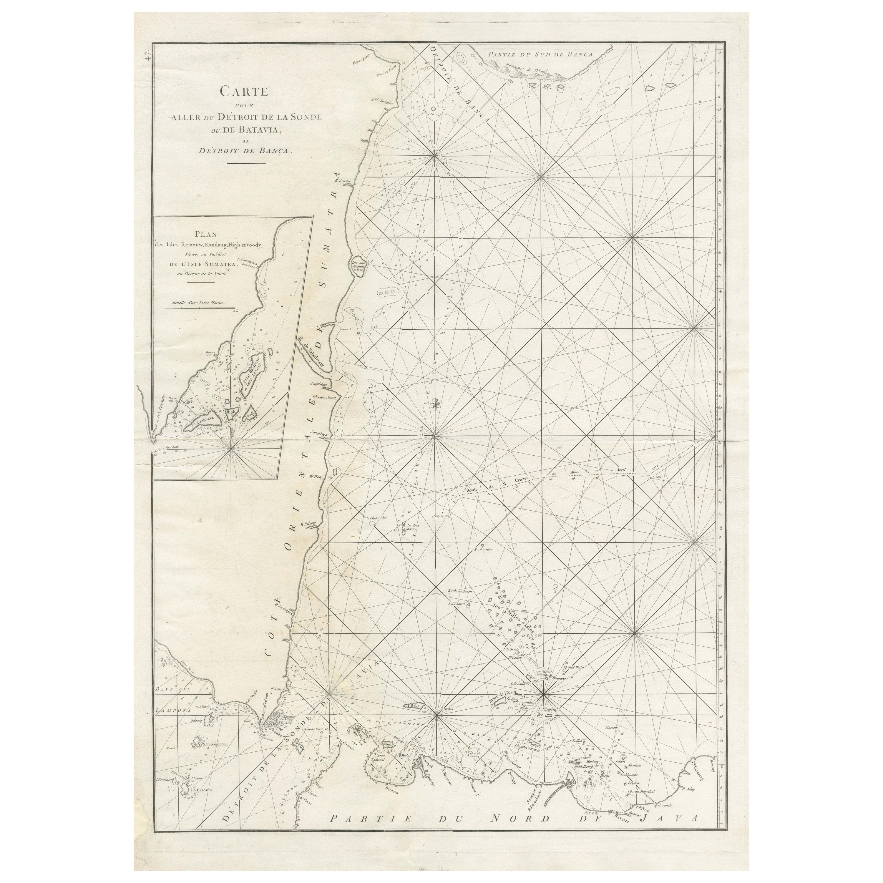 Large Antique Sea Chart of the South-Eastern Coast of Sumatra, Indonesia For Sale