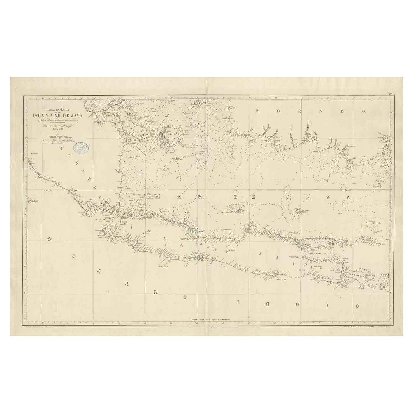 Large Chart of the island and sea of Java, Indonesia For Sale at ...