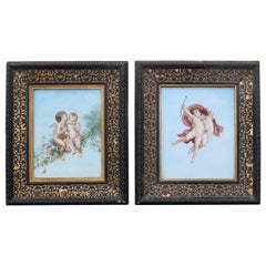 French 19th Century Pair of Framed Porcelain Plaques