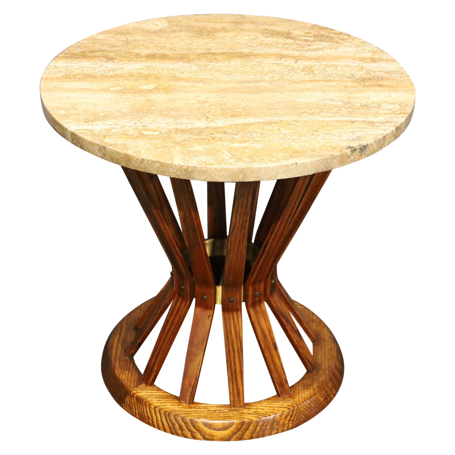 Dunbar Sheaf of Wheat Side Table in Rosewood with Travertine Top