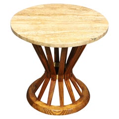 Table d'appoint Dunbar « Sheaf of Wheat » en bois de rose avec plateau en travertin