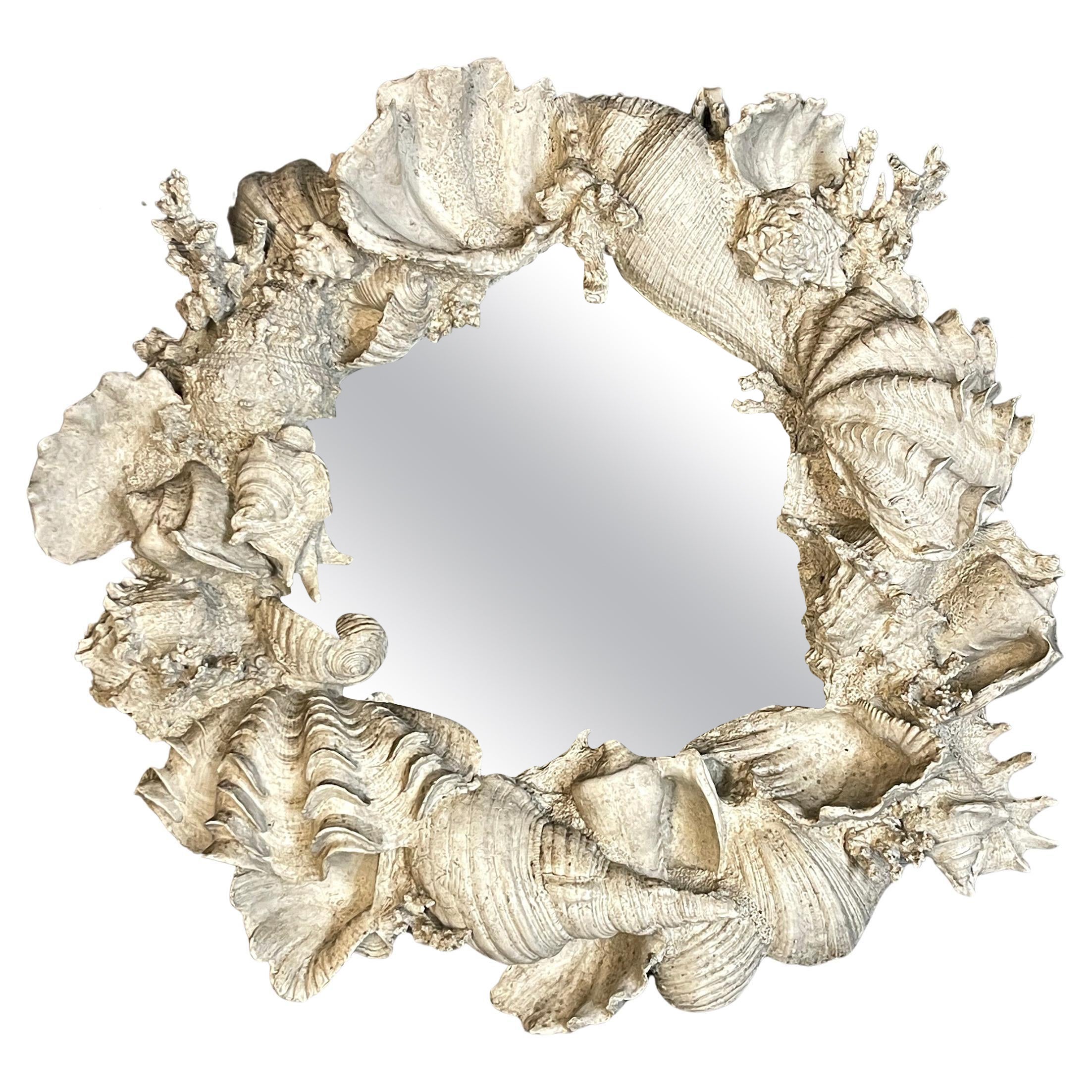 Naturalistic High-Relief Coral and Shell Motif Porthole Mirror
