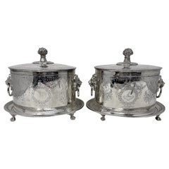 Pair Antique English Sheffield Silver-Plate Biscuit Boxes, Circa 1890's
