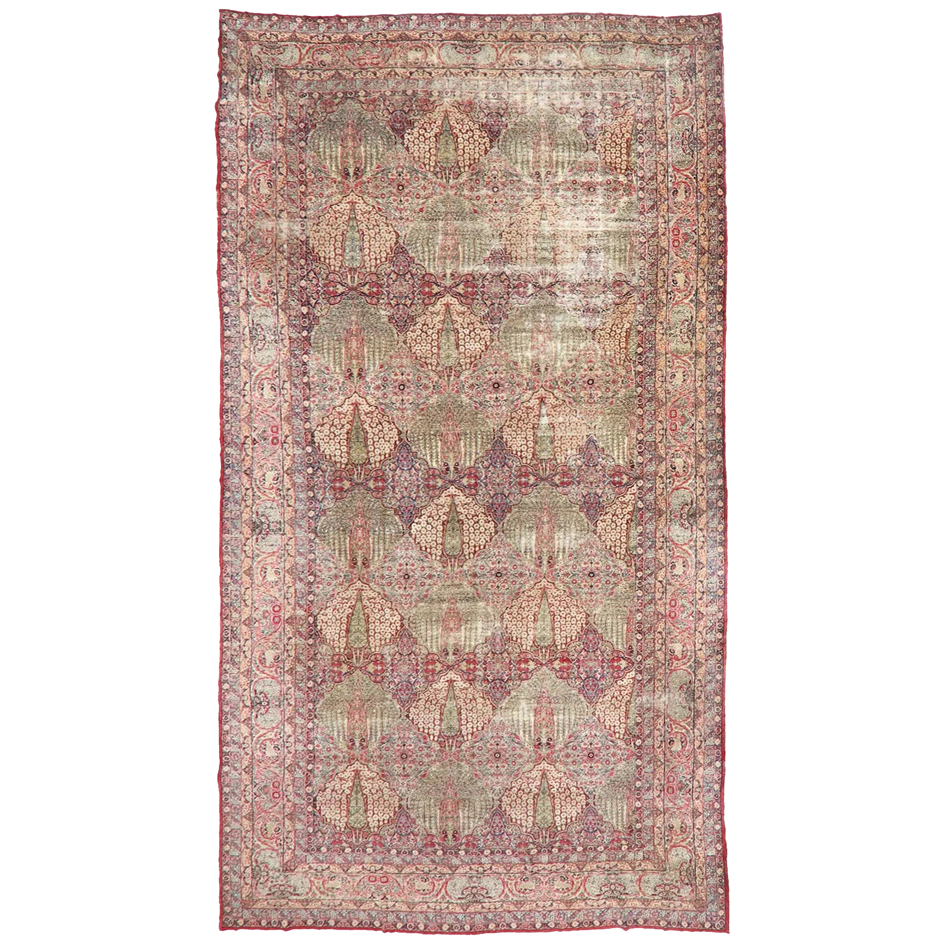 Antiker sensationeller Palastteppich Kerman Lavar, um 1915