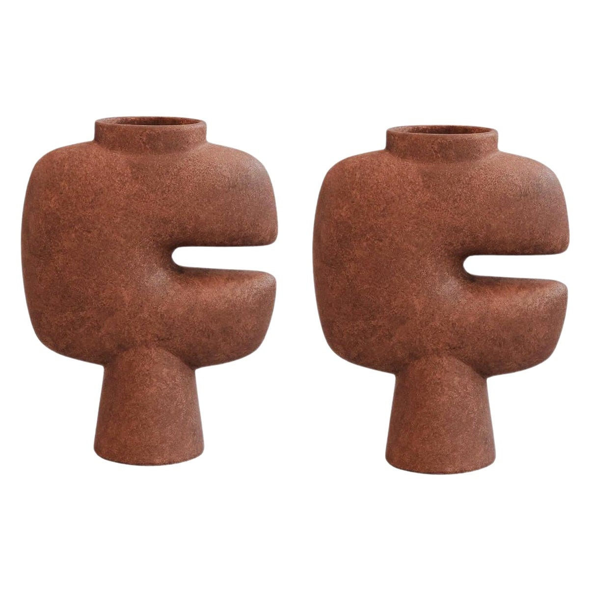 Set of 2 Terracotta Tribal Vase Medio by 101 Copenhagen For Sale