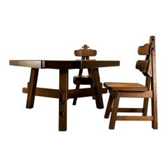 Architectural Dining Room Set in Dark Stained Ash Wood, France 1960s