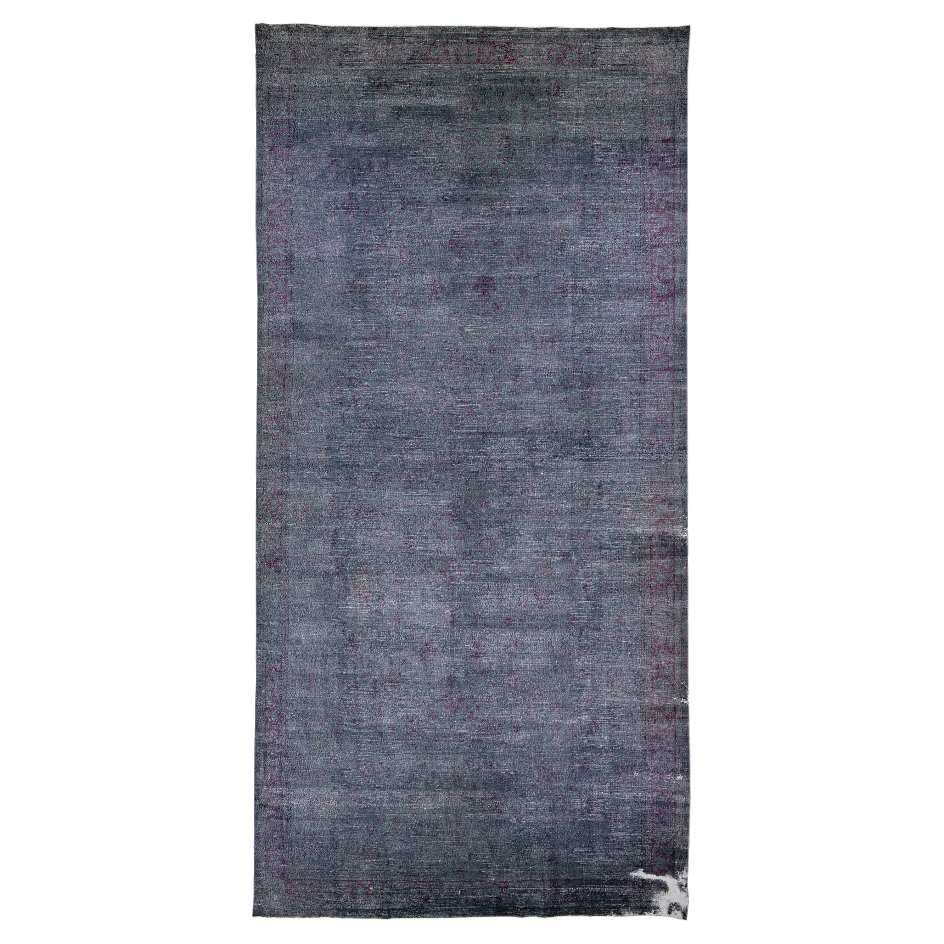 Vintage Handmade Overdyed Turkish  Long Wool Rug In Gray For Sale