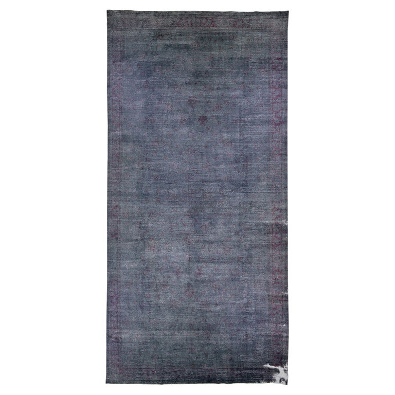 Vintage Handmade Overdyed Turkish Long Wool Rug In Gray For Sale at 1stDibs