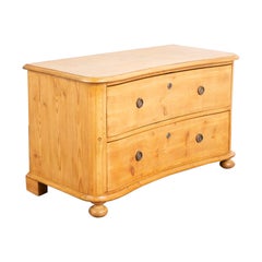 Antique Pine Low Chest of Two Drawers With Concave Curved Front