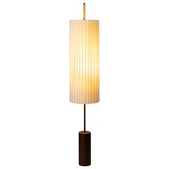 'Dorica' Floor Lamp in Metal, Natural Cotton Shade and Leather for Santa & Cole