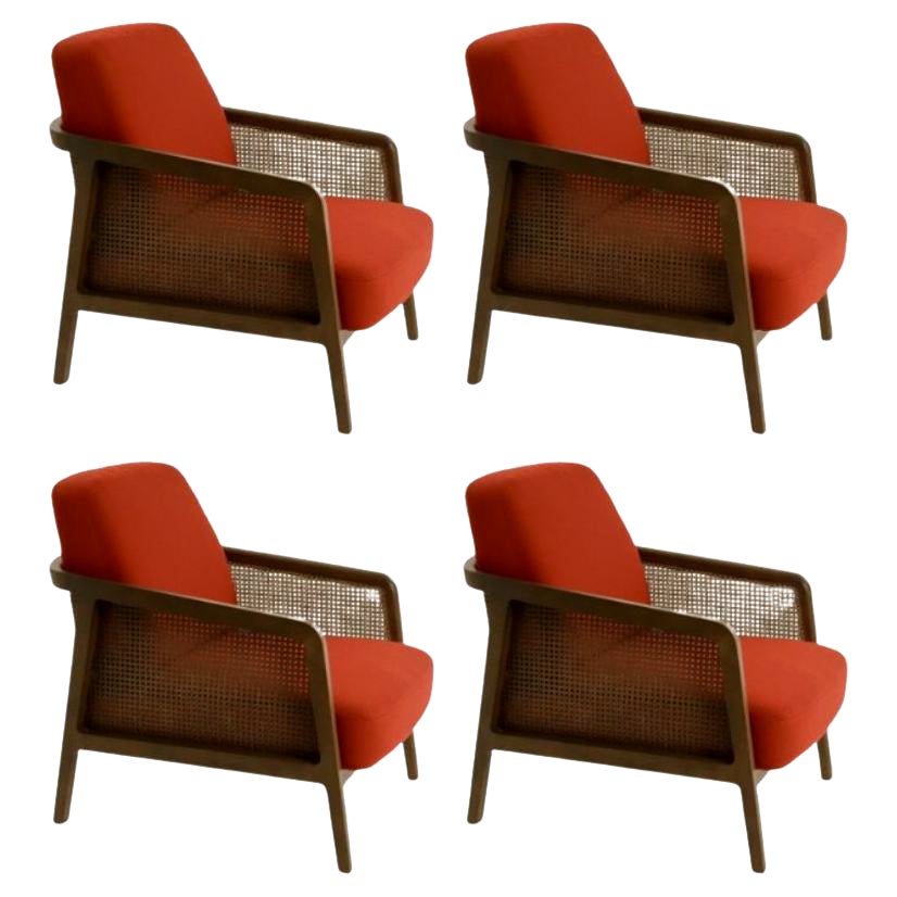 Set of 4, Vienna Lounge Armchair Canaletto Chili Red by Colé Italia For Sale