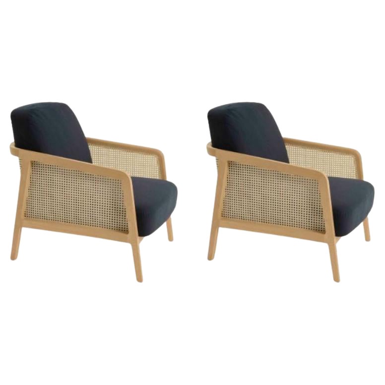 Set of 2, Vienna Lounge Armchair Beech Blue by Colé Italia For Sale