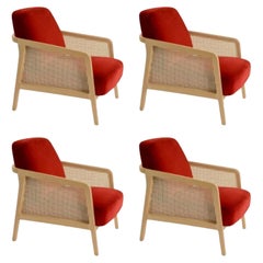 Set of 4, Vienna Lounge Armchair Beech Red Velvet by Colé Italia