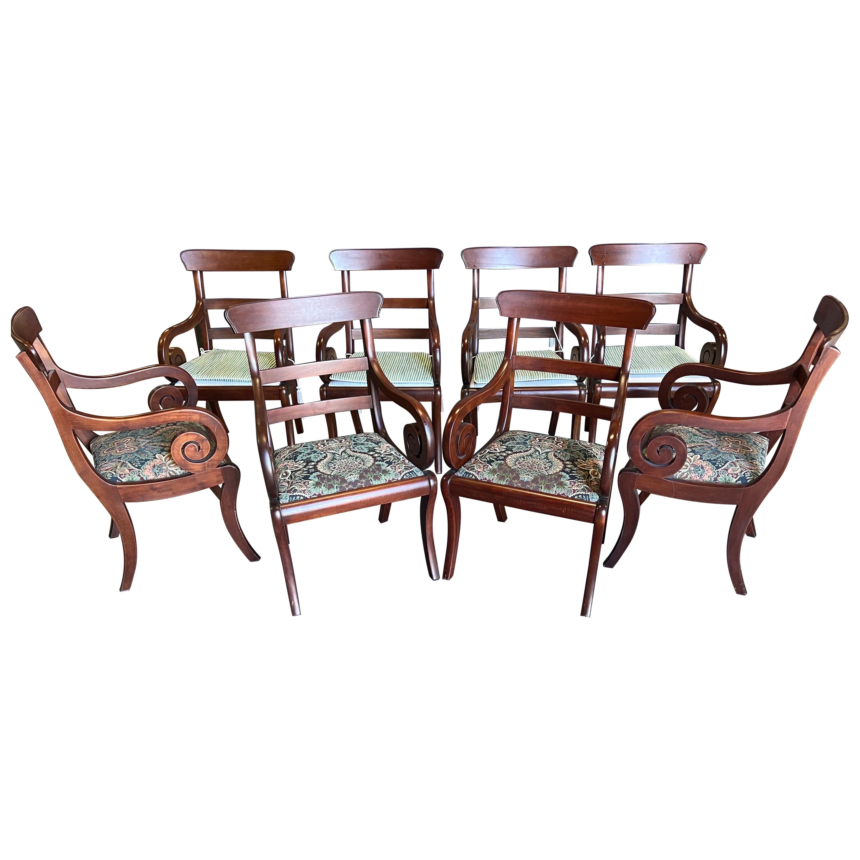 Great set of 8 19th century English Saber Leg Mahogany Armchairs