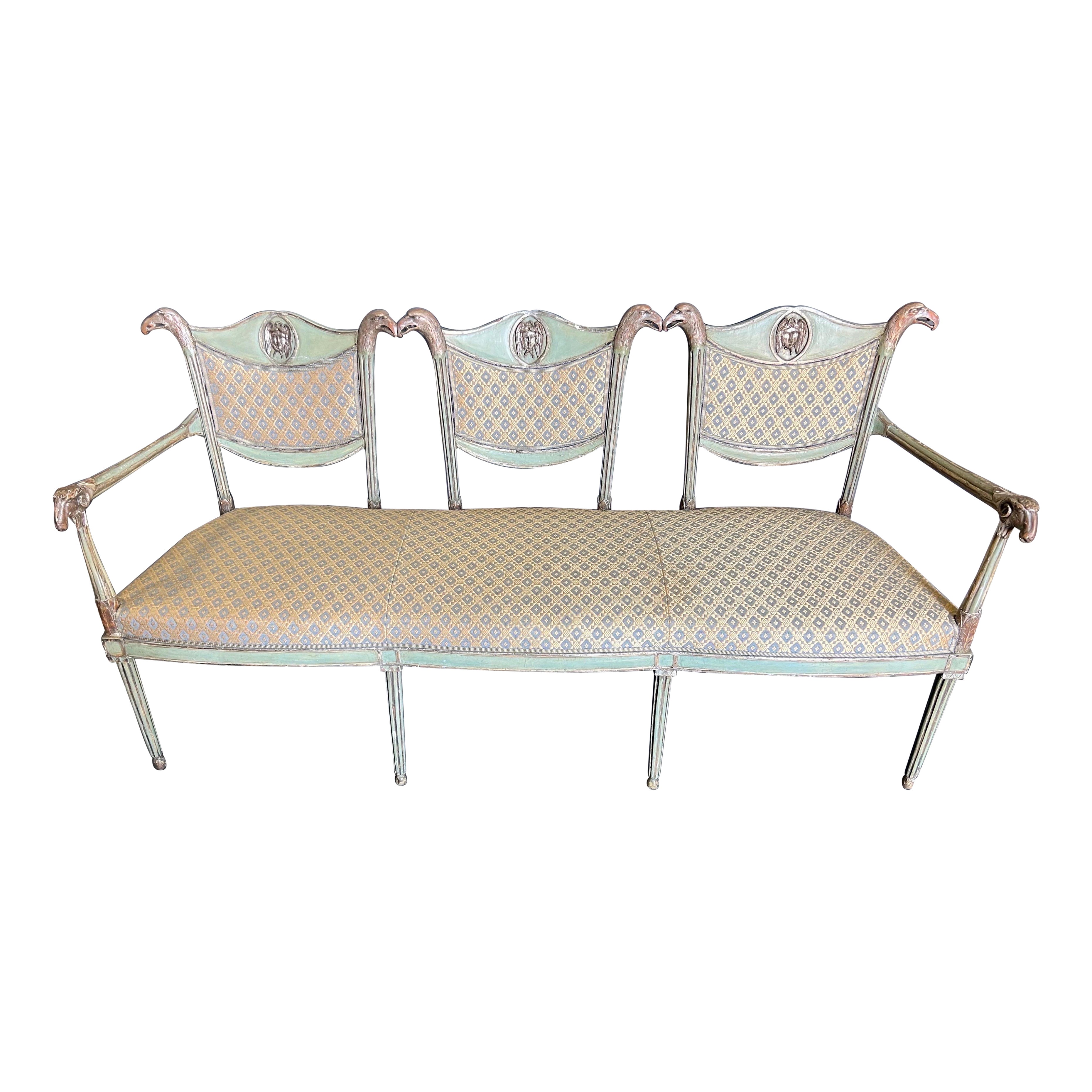 Fine Silver Leaf & Painted 19th Century French Neoclassical Settee with Eagles For Sale