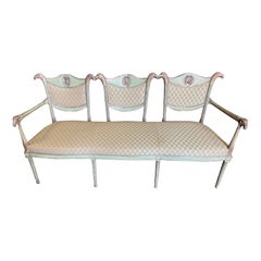 Fine Silver Leaf & Painted 19th Century French Neoclassical Settee with Eagles