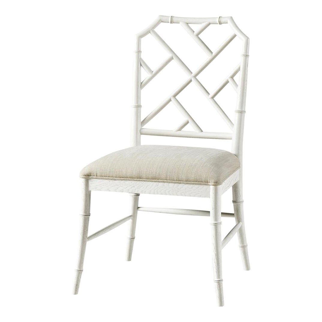 Chaise de salle à manger Chippendale en bambou, blanche