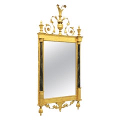 1960's Neoclassical Gold Gilt Foliate Wall Mirror with Marbleized Columns
