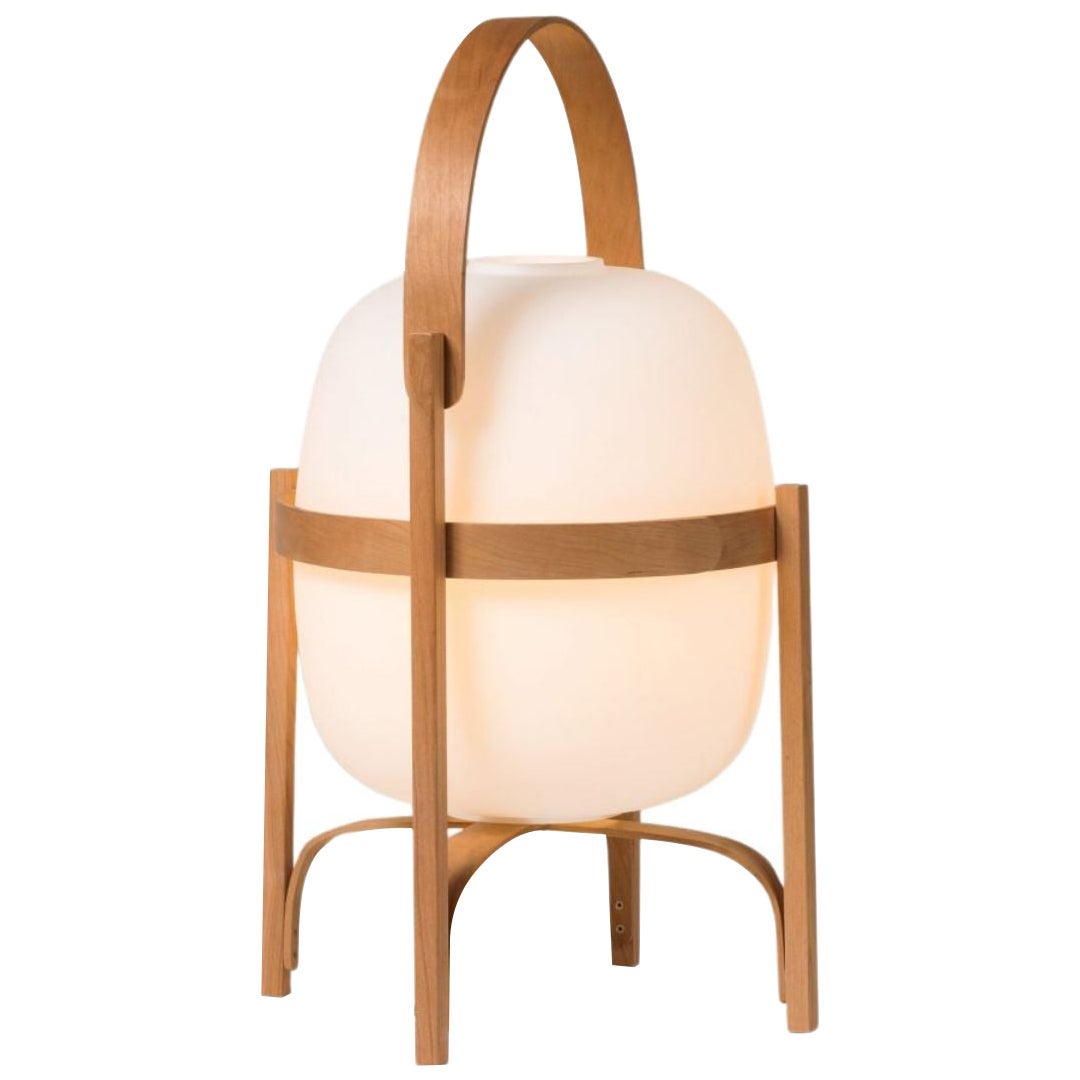 Miguel Milá 'Cesta' Table Lamp in Cherry Wood and Opal Glass for Santa & Cole For Sale