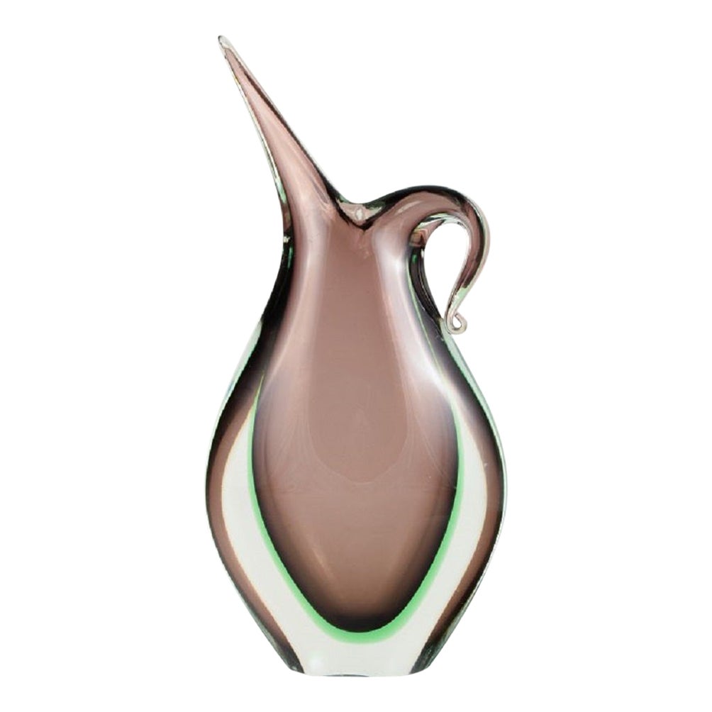 Murano Purple/Green/Clear Vase in Hand-Blown Art Glass, Italian Design, 1960s For Sale
