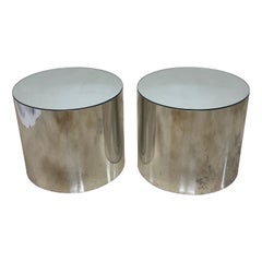 Mid-Century Polished Steel and Glass Top Side Tables, a Pair