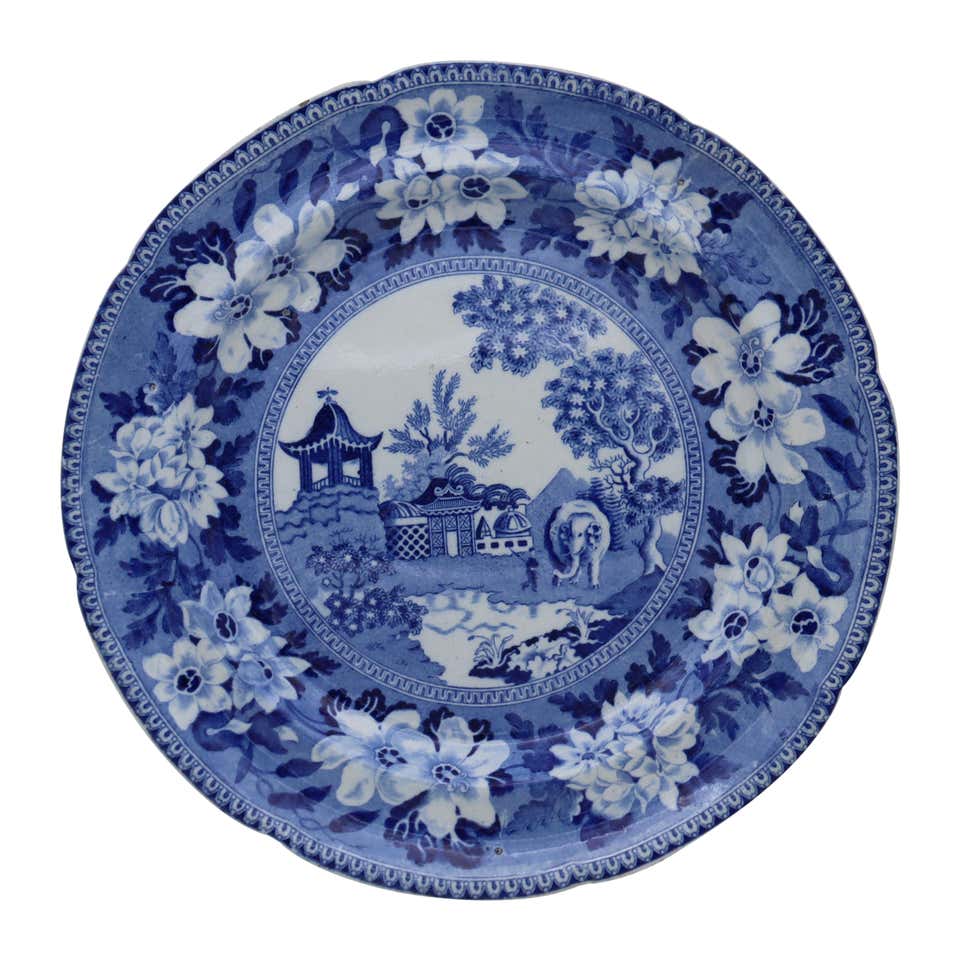 Patterned Plate Blue and white Swansea Willow pattern plate For Sale at 1stDibs ...