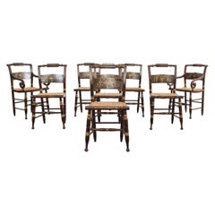 Set of Eight Hitchcock Style Stenciled Rush Seat Dining Chairs