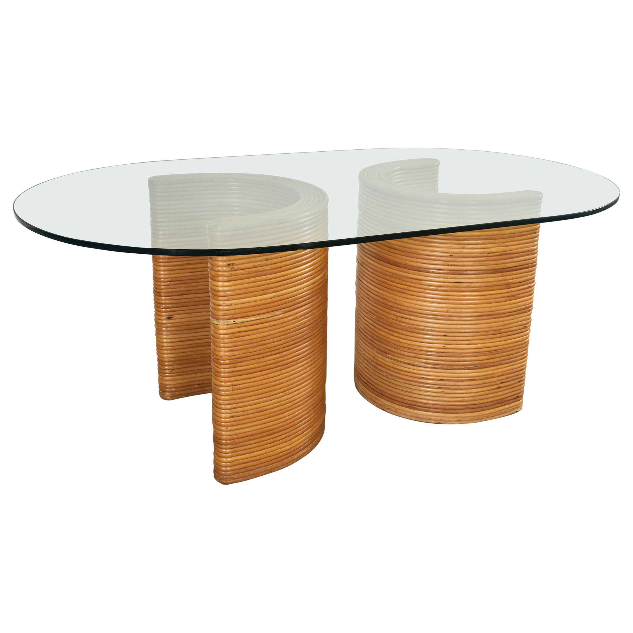 Midcentury Italian Organic Modern Rattan Pedestal Dining Table For Sale