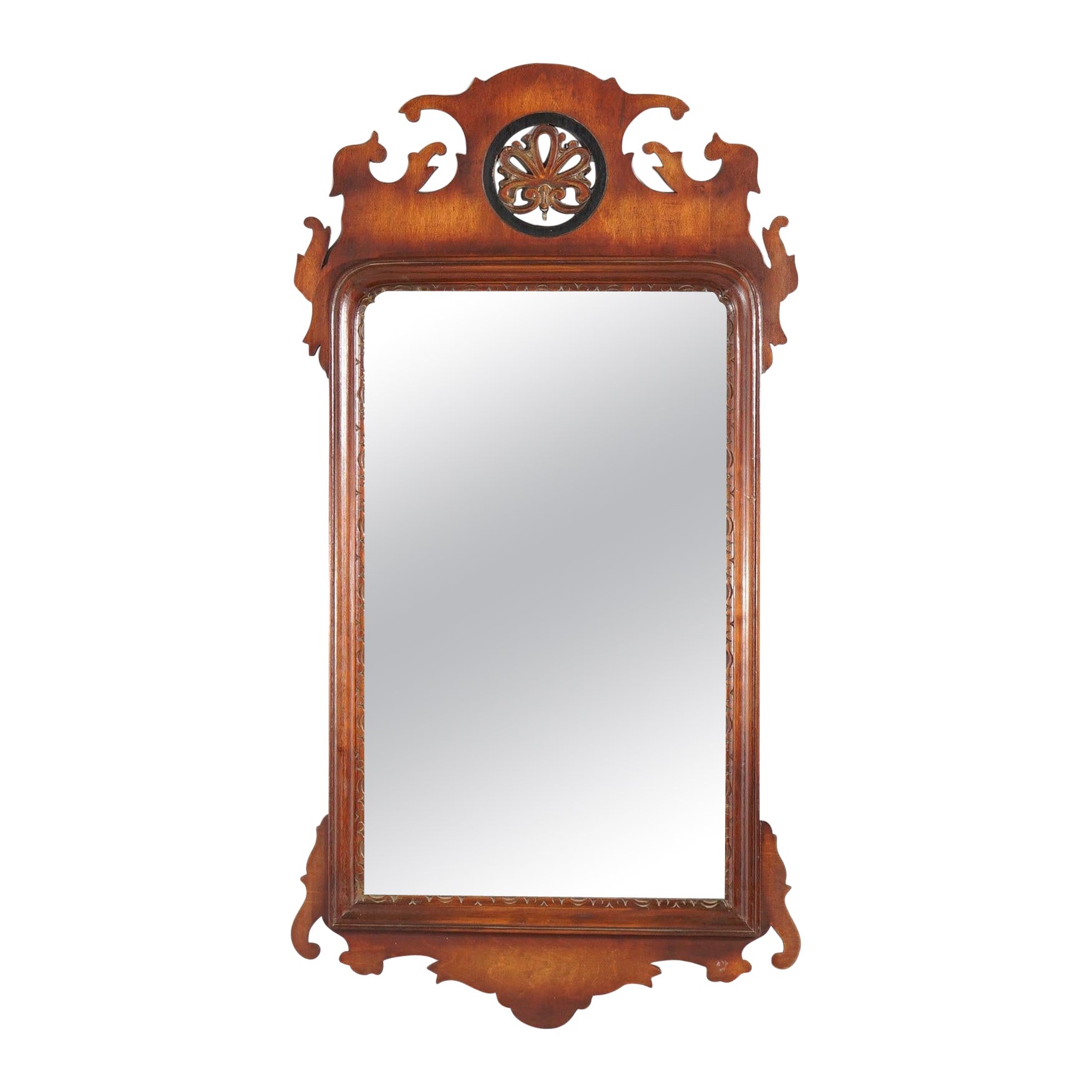Chippendale Style Mahogany & Ebonized Cut-Out Wall Mirror by Simonds, c1940