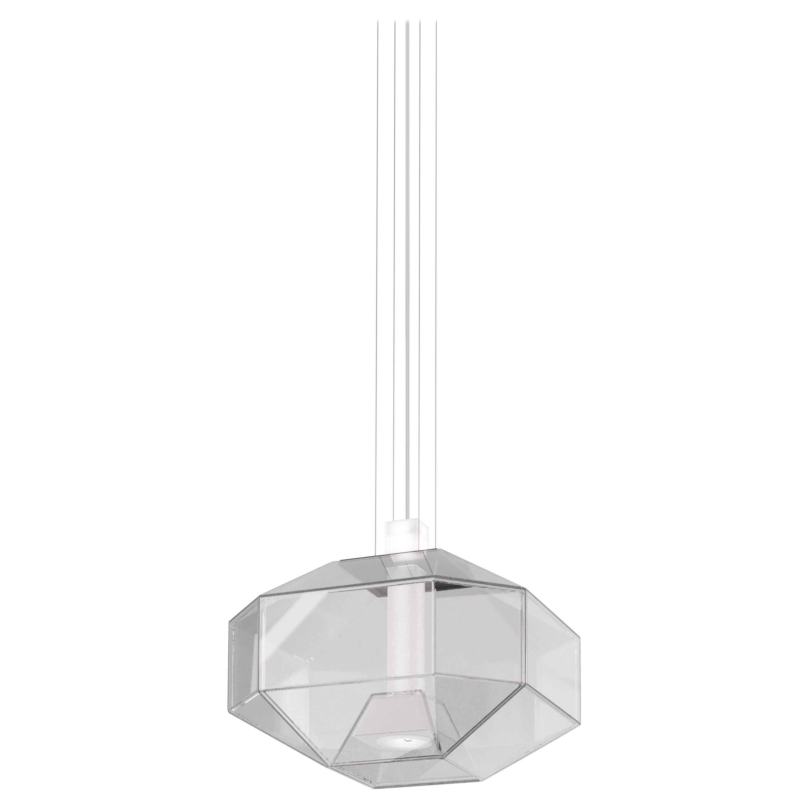 Vistosi Stone Pendant Light in Crystal White Glass And Glossy Black Nickel Frame For Sale