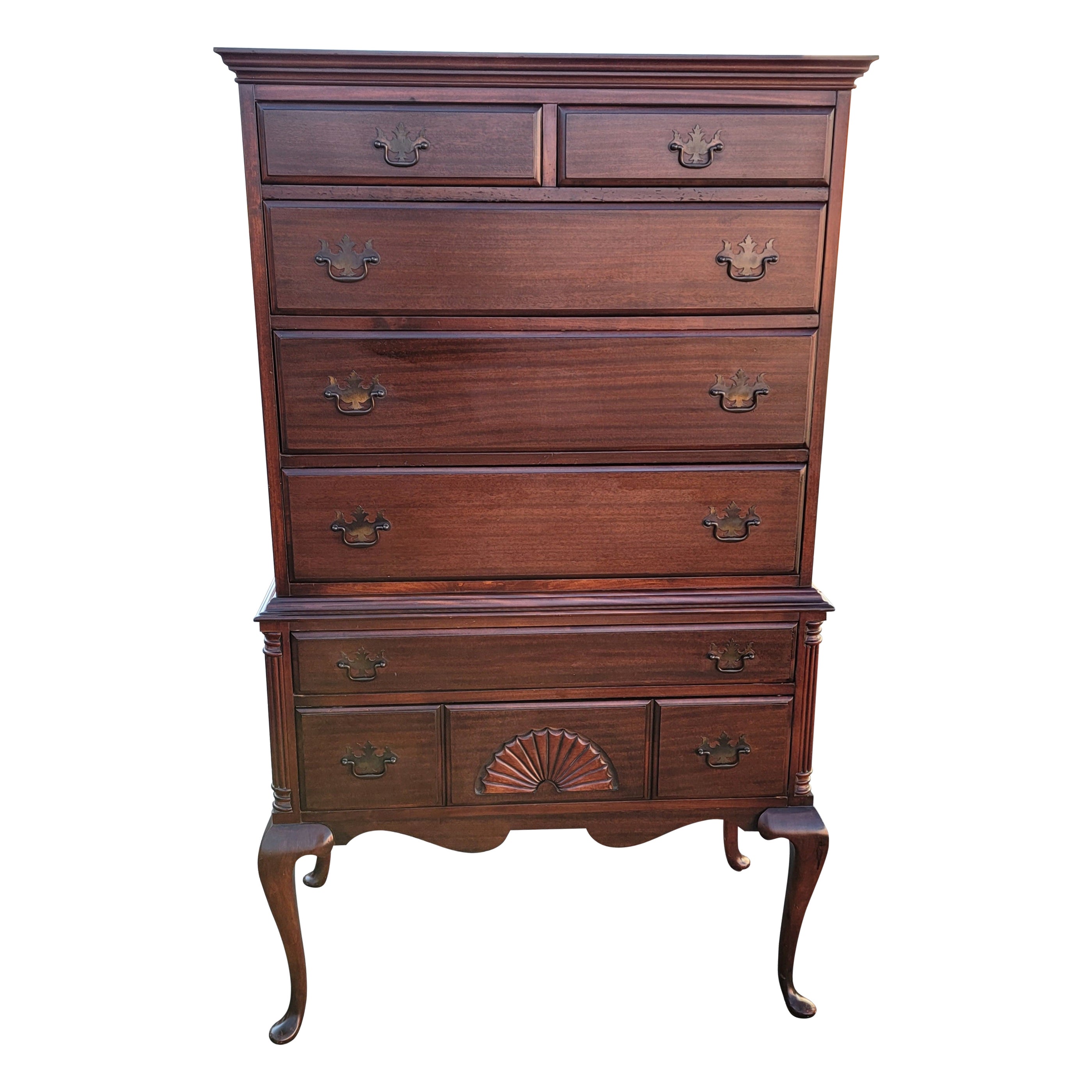 Early 1900's Chippendale Mahogany Highboy Chest of Drawers For Sale