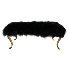 Black Tibetan Fur Bench with Brass Legs