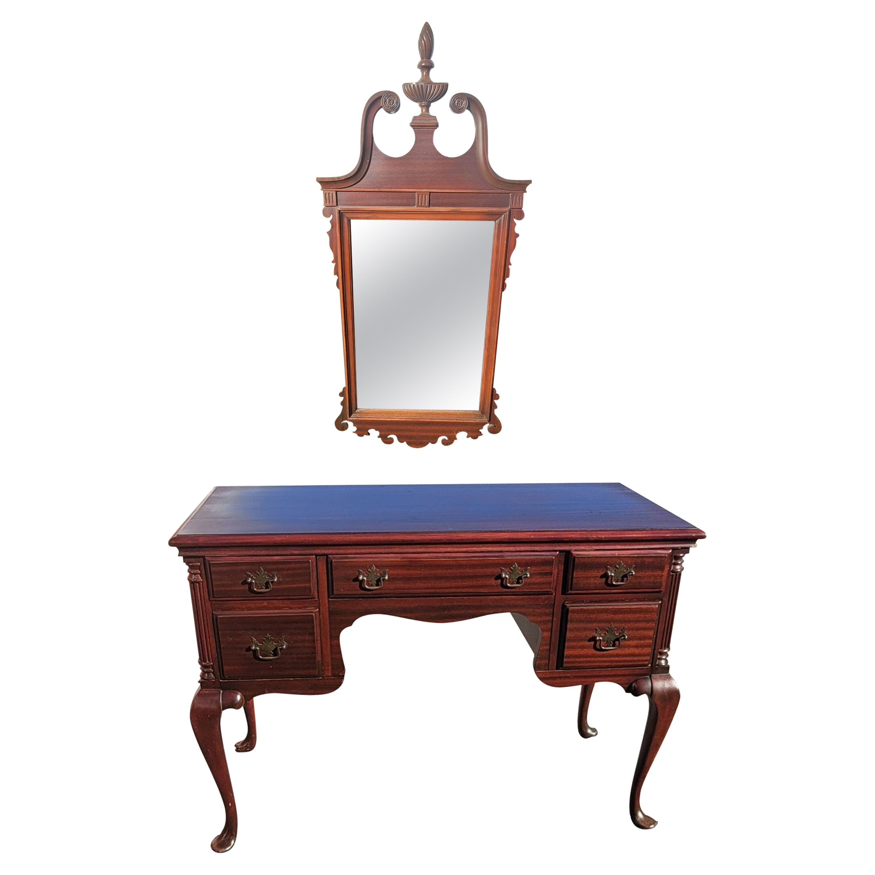 Early 1900's Chippendale Mahogany Dressing Desk Vanity with Mirror For Sale