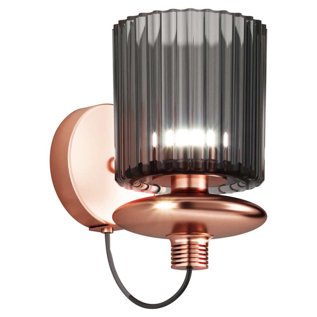 Vistosi Tread Wall Sconce in Smoky Transparent Glass And Matt Copper Frame For Sale
