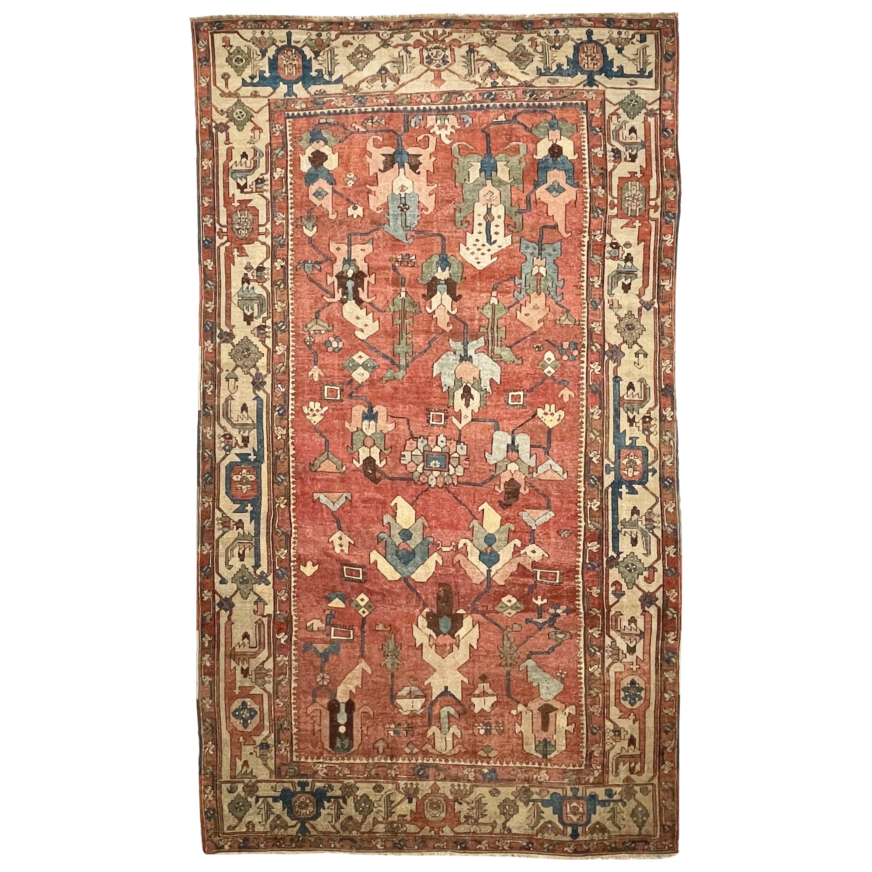 Antiker, antiker, seltener Teppich aus Serapi, um 1880