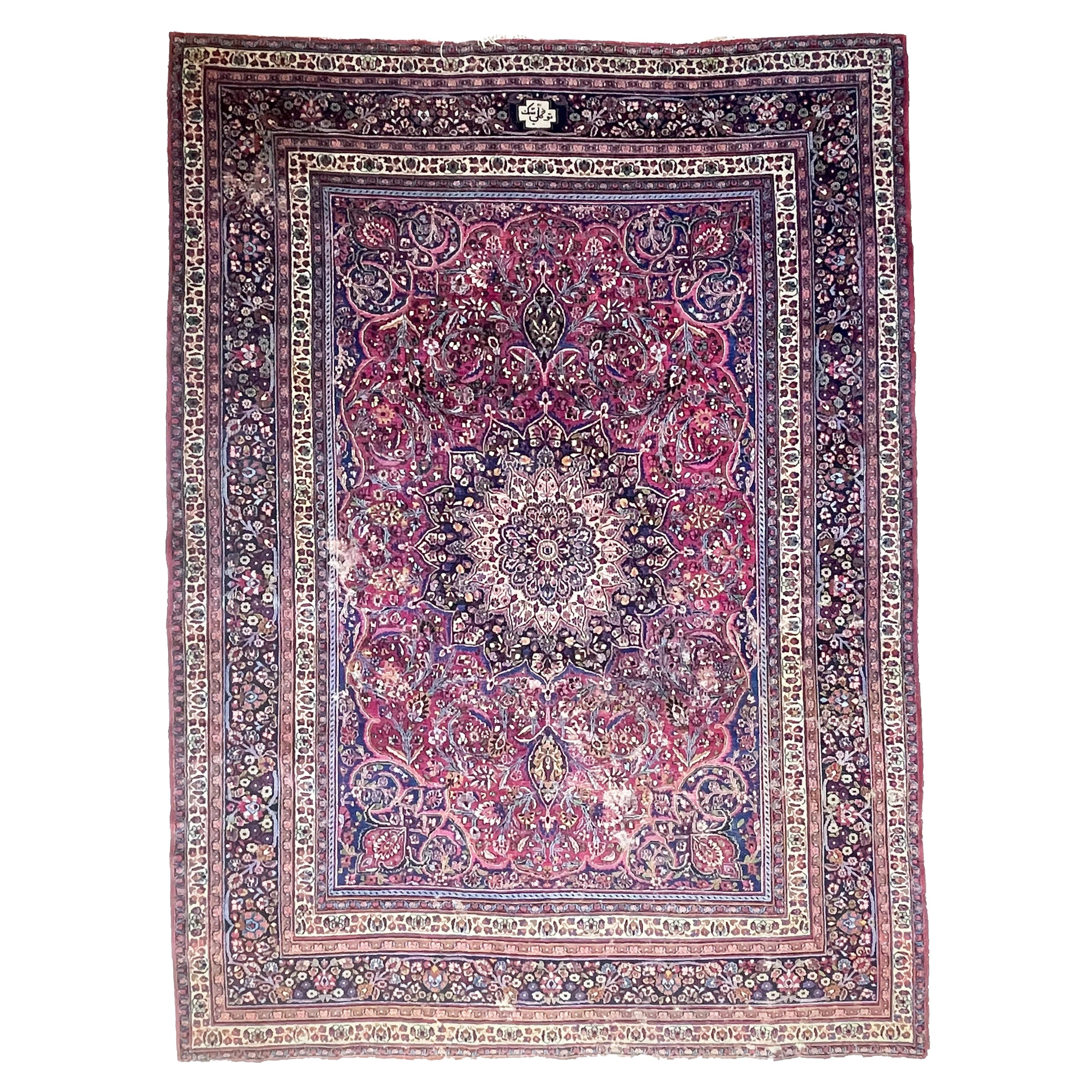 Antique Classical Rug in Jewel Tones with Signature, circa 1940's For Sale