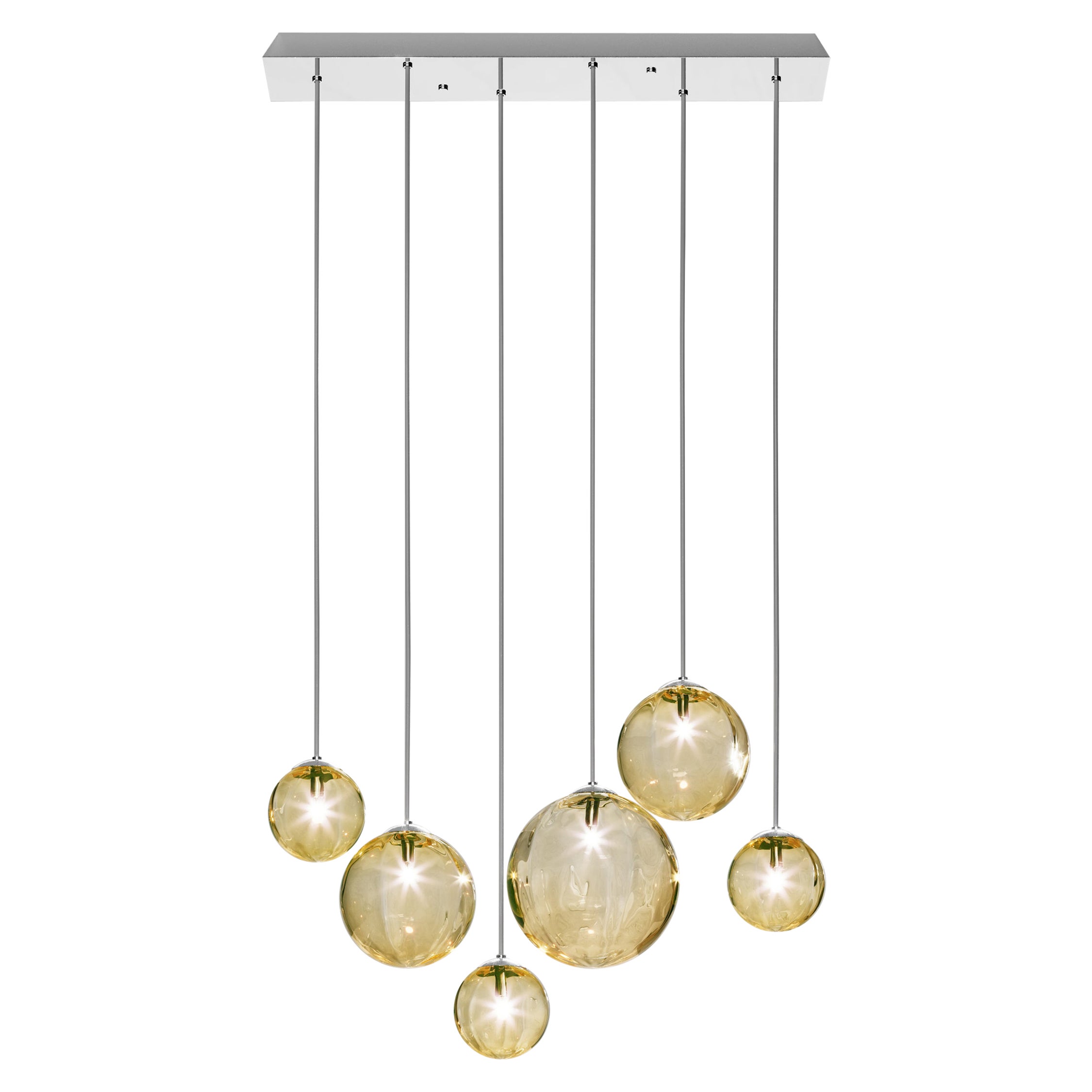 Vistosi Puppet Pendant Light in Amber Transparent Glass And Glossy Chrome Frame For Sale